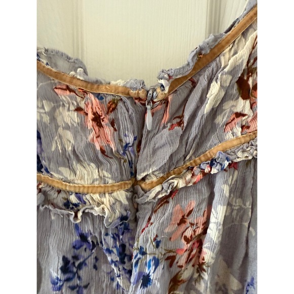 Free People‎ Marney Mini Dress XS Gray Floral Velvet Trim Boho Romant - Picture 9 of 12